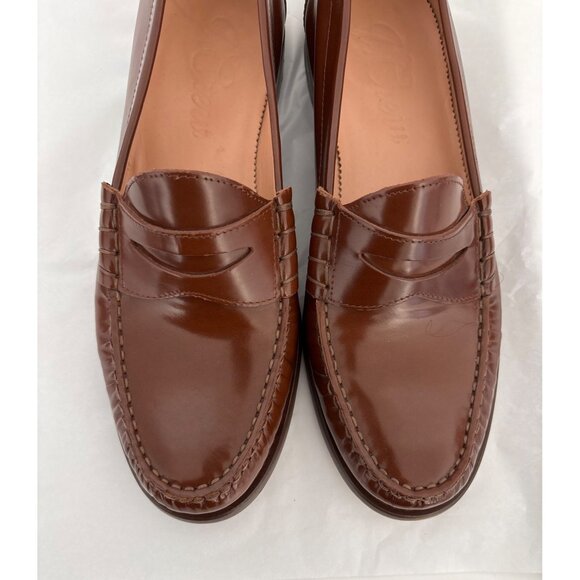 J.Crew Leather Penny Loafers Size 10 Brown Cognac Quiet Luxury Made in Morocco - Picture 5 of 13